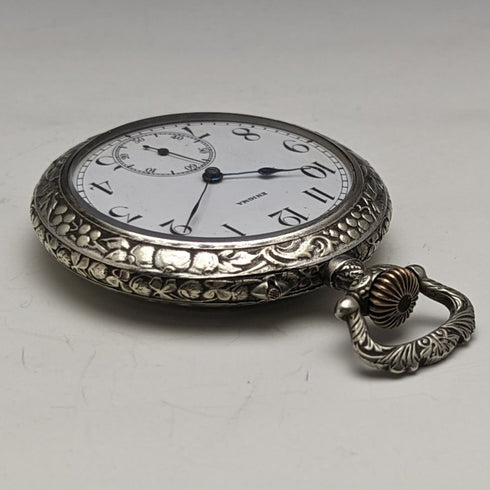 Swiss Made Vintage Enigma Pocket Watch with Horse Sculpture Alloy Case Working Good